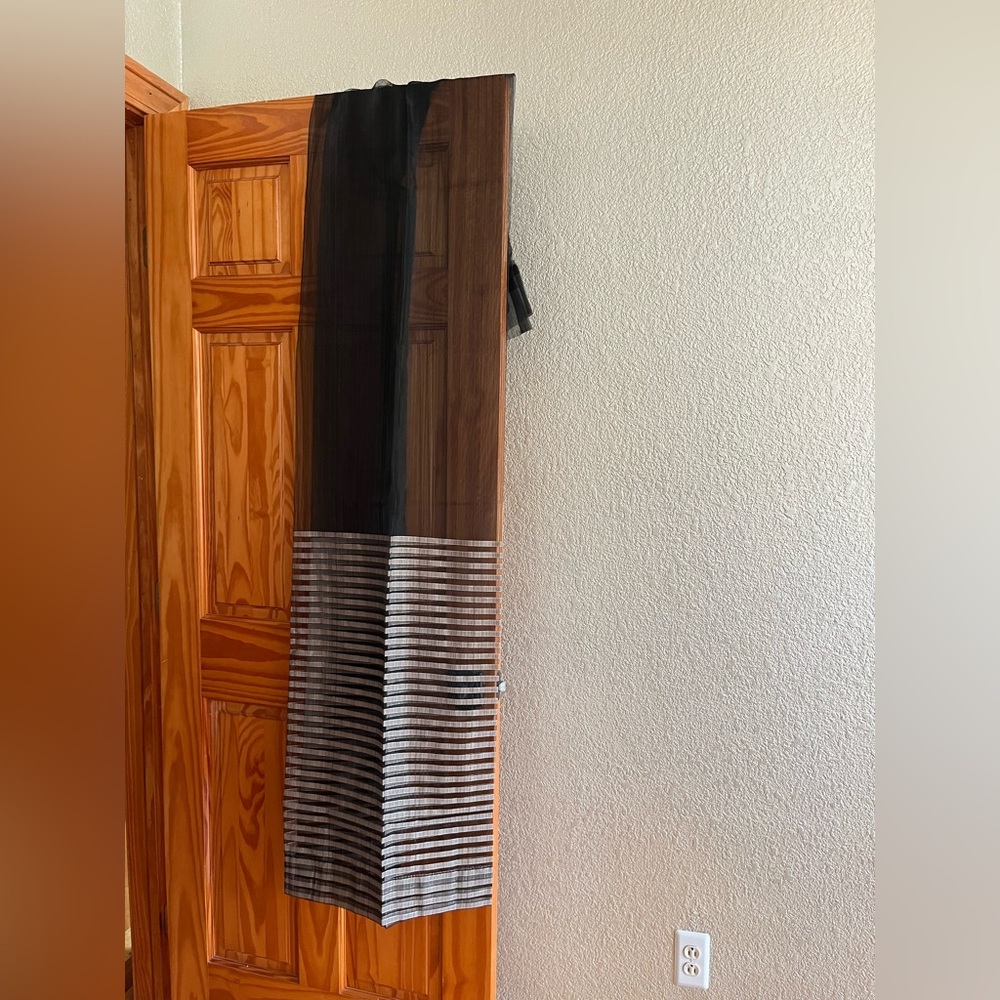 Sheer Black Curtains with Silver Striped Border